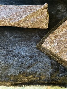 Two Brown Faux Fur Throw Blankets 50” X 60” Lined With Brown Paisley Fabric - Picture 1 of 4