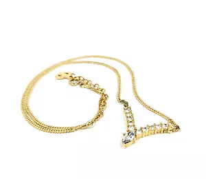DIOR Christian Dior CD Yellow Gold Plated V-Shaped Marquise Pendant Necklace VTG - Picture 1 of 9
