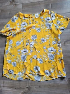 Daytrip Yellow Floral Top Women's Large Short Sleeve Flowy Line Art - Bild 1 von 9