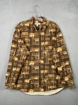 Camisa Cabelas Mujer Grande Marrón Todo Animal Calce Relajado Botón Manga Larga Foto 1 de 4