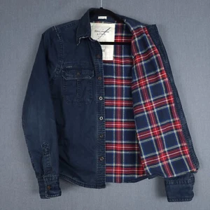 Abercrombie & Fitch Shirt Mens Large Navy Blue Muscle Flannel Lined Midweight - Picture 1 of 13