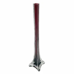 Jarrón de brote de tallo largo de vidrio de 16" de alto de magnífico diseño vidrio borgoña y transparente - Imagen 1 de 7