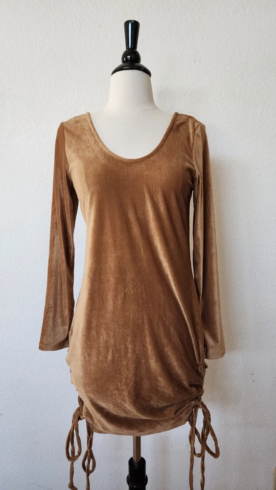 Vestido Anthropologie Nuevo Talla Pequeña Marrón Pana Retro Boho Taylor Ruche Foto 1 de 4