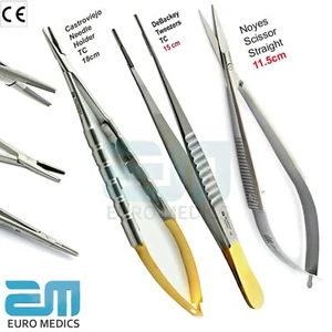 TC CASTROVIEJO MICRO SURGERY SCISSORS NEEDLE HOLDER SUTURE TYING FORCEPS 3PCS - Picture 1 of 7