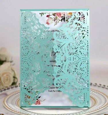 100 tarjetas de invitación de boda cortadas con láser ahuecadas románticas fiestas florales Foto 1 de 4