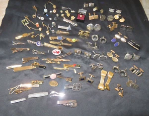 Vintage 80+ Lot of Cufflinks Tie Bars and Tie Tacs - Picture 1 of 7