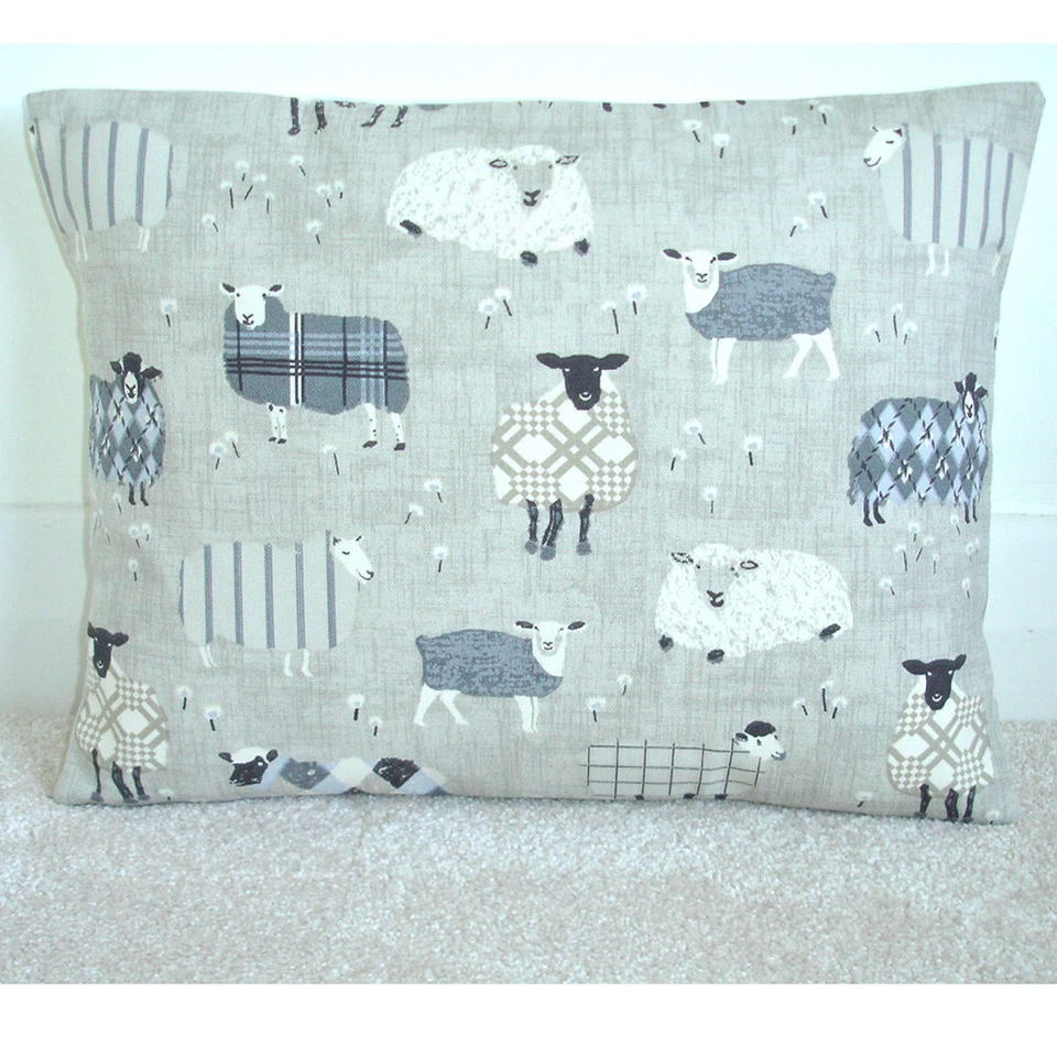 Sheep Cushion Cover Grey Baa Tartan 16" x 12" Oblong Bolster Beige  Cream 12x16 - Image 1 of 1