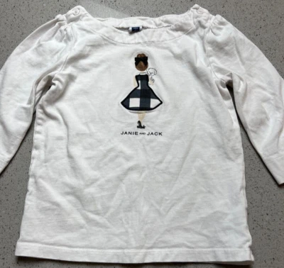 JANIE & JACK 3/4 SLEEVE GIRL & DOG WHITE SHIRT SZ 6 - Image 1 of 4