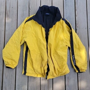 READ Nautica Men's Yellow w/Navy Blue Stripe Perfomance Water Resistant Jacket - Picture 1 of 5
