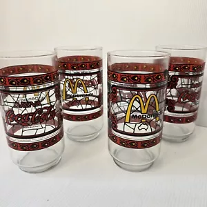 McDonalds Australia Vintage X4 Coca Cola Tiffany Stain Glass Inspired Glasses - Picture 1 of 4