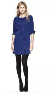 GAP Blue Black Polka Dot Long Sleeve Button Front Shirt Dress Women's Size S - Picture 1 of 4