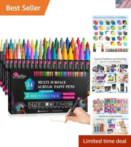 Ultimate 54-Color Acrylic Paint Pens Set - Extra Fine & Medium Tips Included - Picture 1 of 10