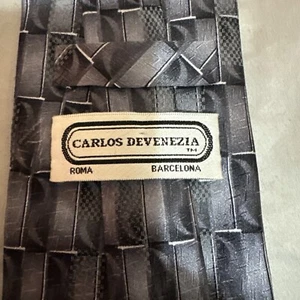 Carlos Devenzia Grey, white and charcoal colored square design 100% Silk Tie 62” - Picture 1 of 5