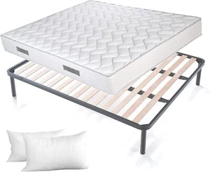 SET Materasso Antiacaro 20cm, Rete in Ferro a Doghe e Cuscini Memory Foam GRATIS - Foto 1 di 10