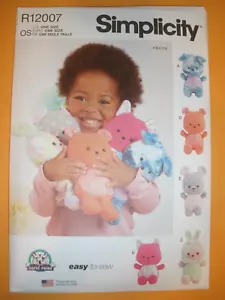 Simplicity 12007 / 9909 Plush Stuffed Animal Puppy, Kitten, Bunny, Bear, Mouse - Picture 1 of 2