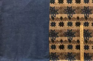 Plush Fabric Unused Remnants 1 Blue 2 Tan Brown Blue Snowflake Lot of 3 - Picture 1 of 2