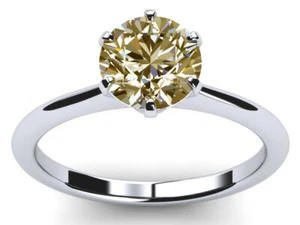 2.05 Ct Golden Round Real Moissanite Diamond Solitaire Ring 925 Silver Size 7 - Picture 1 of 3