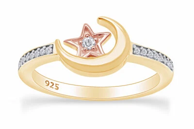 Natural Diamond Moon and Star Ring in 14K Yellow Gold Plated (0.10 Ctw) - Image 1 of 4