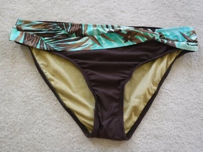 Nuevo con etiquetas Pantalones de natación de bikini con bandas delanteras retorcidas Athena talla 14 marrón verde palmeras Foto 1 de 4