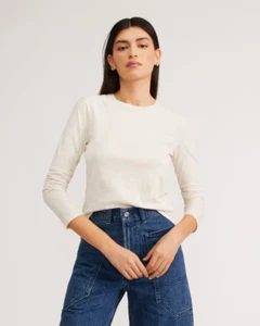 Everlane The Organic Cotton Long-Sleeve Crew Top Women's Size XS in Oatmeal - Foto 1 di 6