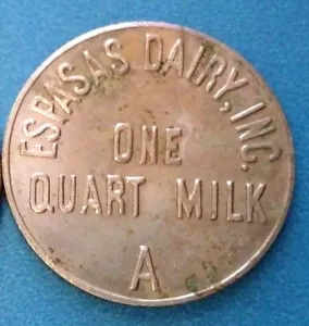 ESPASAS DAIRY tipo3 CUARTILLO 1 Quart Milchmarke Ficha Leche BAYAMON Puerto Rico - Bild 1 von 4
