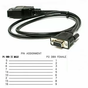DB9 9 Pin Serial RS232 Female Port to Male OBD2 16 Pin OBD Cable Adapter Cord TC - Picture 1 of 11