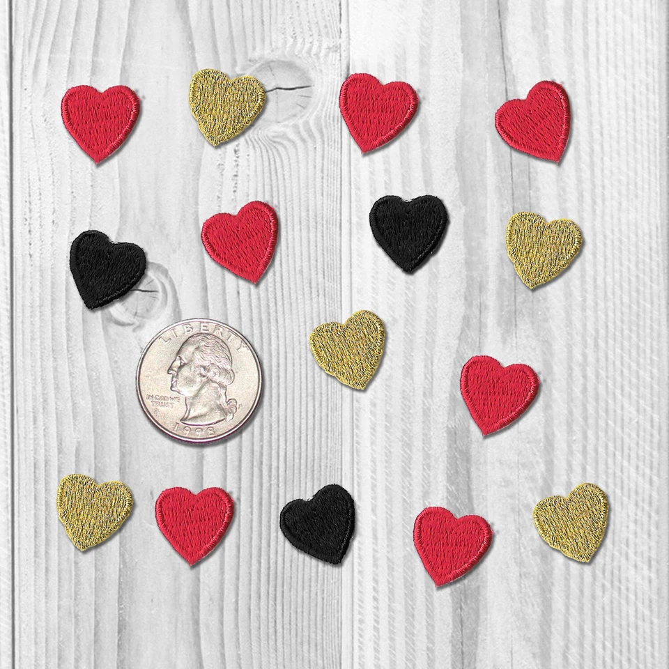 Iron On Tiny Heart Patches (10-Pack) Red, Black, & Gold Heart Patch Applique - Image 1 of 4