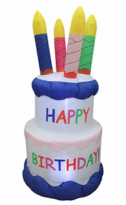 6 Foot Inflatable Blowup Yard Decoration Happy Birthday Cake Candles Lights LEDS - Picture 1 of 4