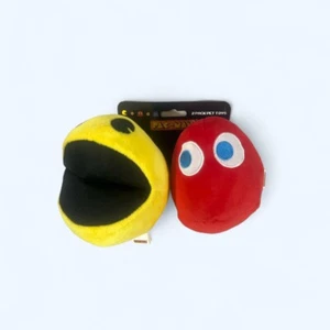 PAC-MAN & Blinky Plush Dog Toys Squeaky Squeaker 2 Pc - Picture 1 of 2