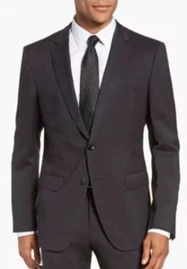 $595 Hugo Boss Genius Trim Fit Wool Suit Jacket Blazer Black Men 42R - Picture 1 of 14