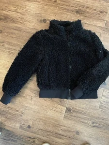 ZARA Schwarz Bomber Plüsch Crop Full Zip Mantel High Neck Jacke XS - Bild 1 von 3