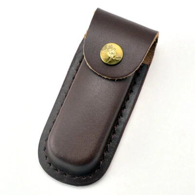 NEW Pocket Folding Knife Case Textured Brown Genuine Leather Belt Sheath 4 3/4" - Image 1 of 4