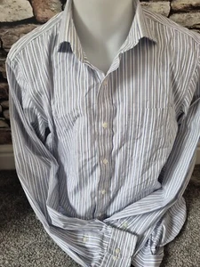 Polo Ralph Lauren camicia gessato blu aderente collo 16" - Foto 1 di 5