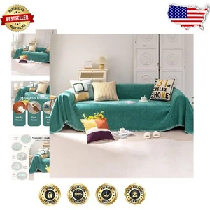 Pet-Friendly Chenille Sofa Cover - Luxurious Green Slipcover for 3-Cushion Couch - Picture 1 of 11