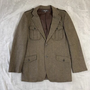 Kenneth Cole Mens Wool Blend Herringbone Military Blazer Jacket Brown Size 40 - Picture 1 of 15