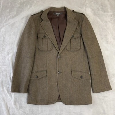 Kenneth Cole Mens Wool Blend Herringbone Military Blazer Jacket Brown Size 40 - Image 1 of 4