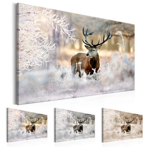 Hirsch Vlies Leinwandbild 1 tlg Wandbilder XXL Natur Tier Landschaft Winter Wald - Bild 1 von 29