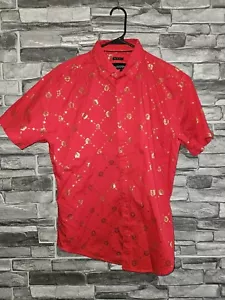 Drill Clothing Co. Red W/Shiny Gold Fly Print Men's S/ Shirt Sz L Slim-Fit - Picture 1 of 10