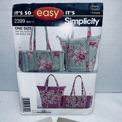 Simplicity It's So Easy 2399 Quilted Bags Purse Reusable Shopping Tote Uncut - Image 1 of 4