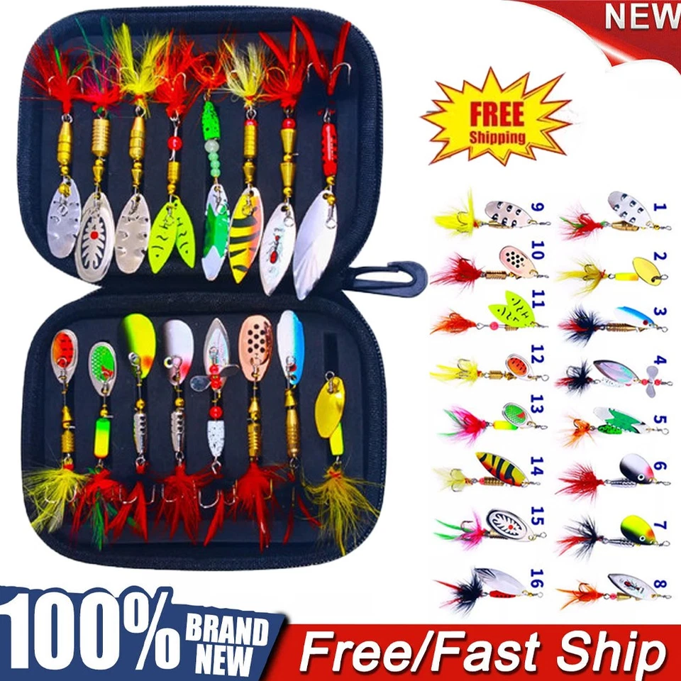 16PCS Spinner Fishing Lure Kit Metal Sequin Spoon Hard Bait Fishing Wobblers Set - Image 1 of 4