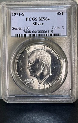 1971 S $1 Silver Ike, Eisenhower Dollar PCGS MS64 - Image 1 of 2