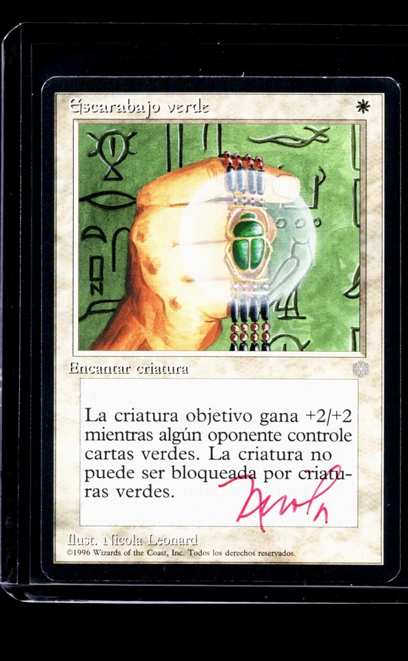 MTG Magic The Gathering Ice Age AP Artist Proof Autograph Spanish Green Scarab - Image 1 of 2