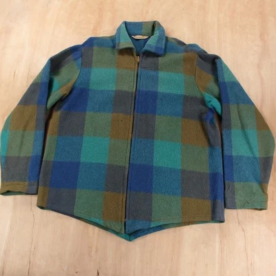 Chaqueta Camisa PENNLEIGH Cremallera Completa Lana a Cuadros MEDIANA Preparación Trad Hiedra Verdadera De Colección Años 60 60 Foto 1 de 4