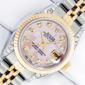 Reloj Rolex Lady DateJust rosa mop esfera de diamantes acero y oro de 18 quilates bisel estriado - Imagen 1 de 12