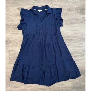 Vestido Umgee Azul Marino Manga Volantes en Niveles Pequeño Mezcla de Lino Boho Informal Bolsillos - Imagen 1 de 6