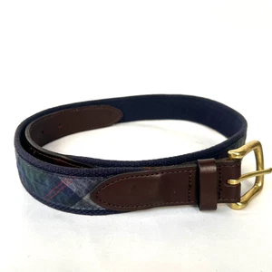 Vineyard Vines Blackwatch karierter Gürtel Canvas & Leder Messingschnalle Herrengröße 34 - Bild 1 von 23