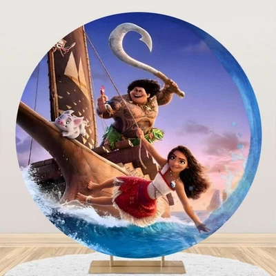 Round Moana Princess Backdrop Birthday Photo Background Party Decor Supplies - Image 1 of 4