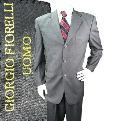 Giorgio Fiorelli 2pc Men Suit Jacket Pants 40R 34x29 Gray Super 120s Extra Fine - Image 1 of 4