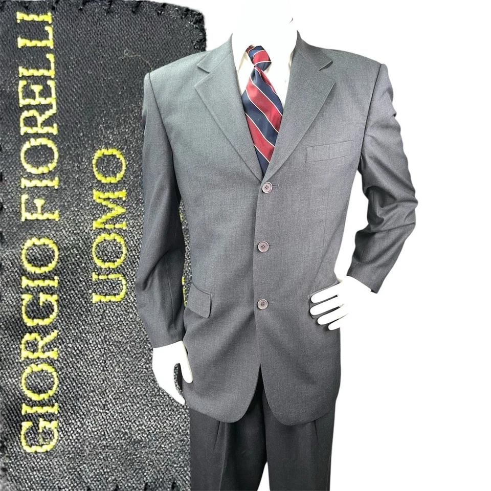 Giorgio Fiorelli 2 piezas Hombres Traje Chaqueta Pantalones 40R 34x29 Gris Super 120s Extra Fino Foto 1 de 4