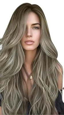 100% человеческих волос новый модный шикарный женский длинный коричневый смесь светлый волнистый парик 24 дюйма - Изображение 1 из 4